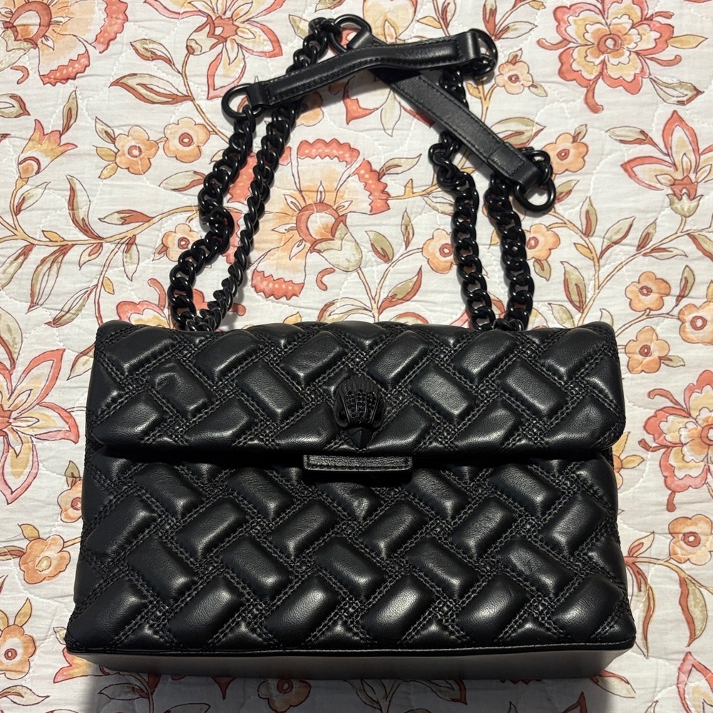Kurt Geiger Black Quilted Leather Shoulder Bag with Chain Strap